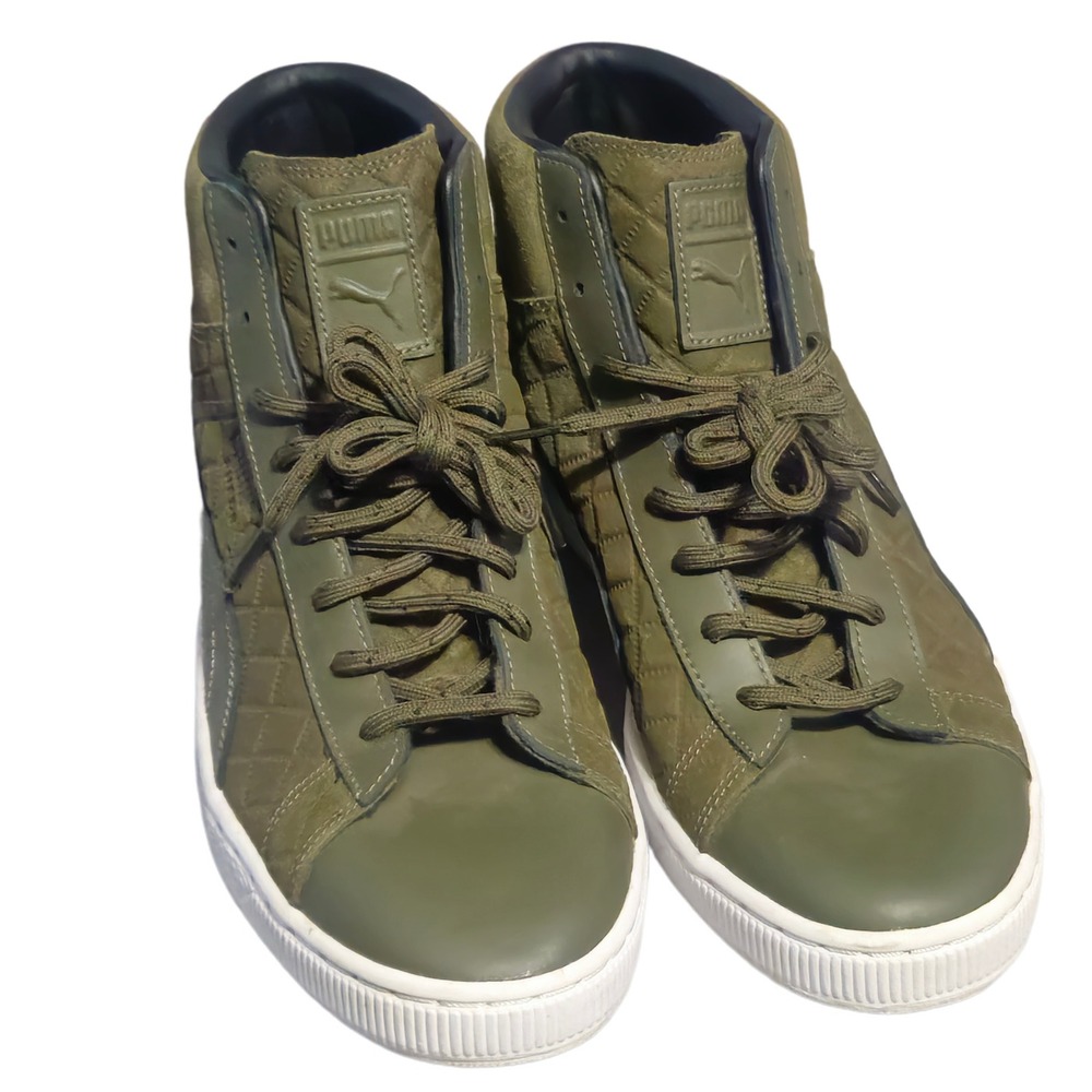 Puma Suede Mid Emboss Mens 10.5 Olive Green Quilted Leather Sneakers 363867